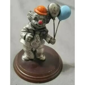 George Good -Judy Talbo Cast Pewter Clown On Wood Base With Balloons
